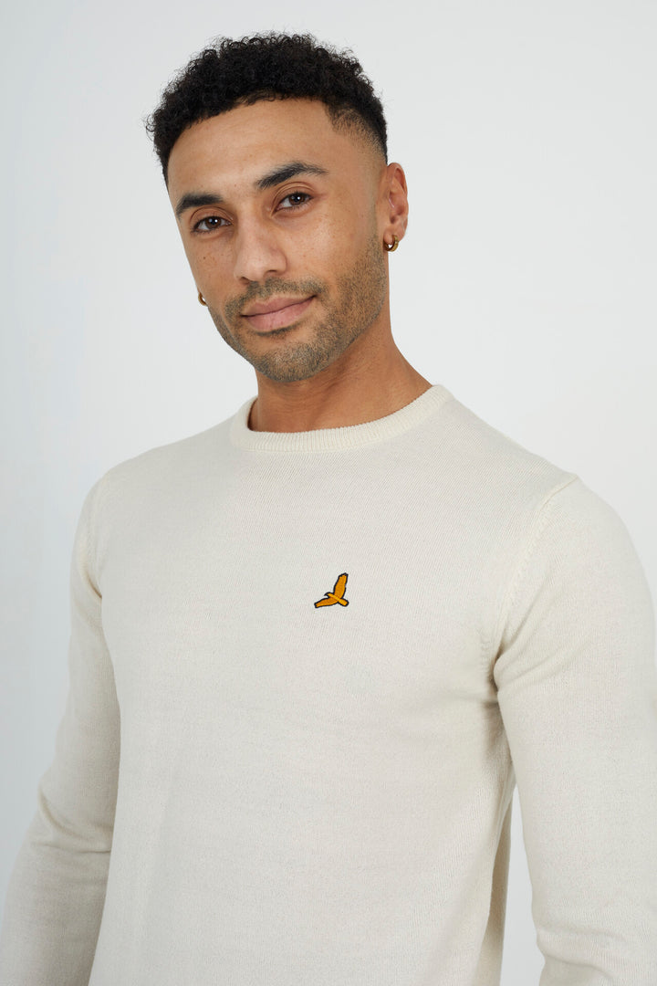 OATMEAL GREY MARL JUMPER WITH CHEST BADGE DETAIL