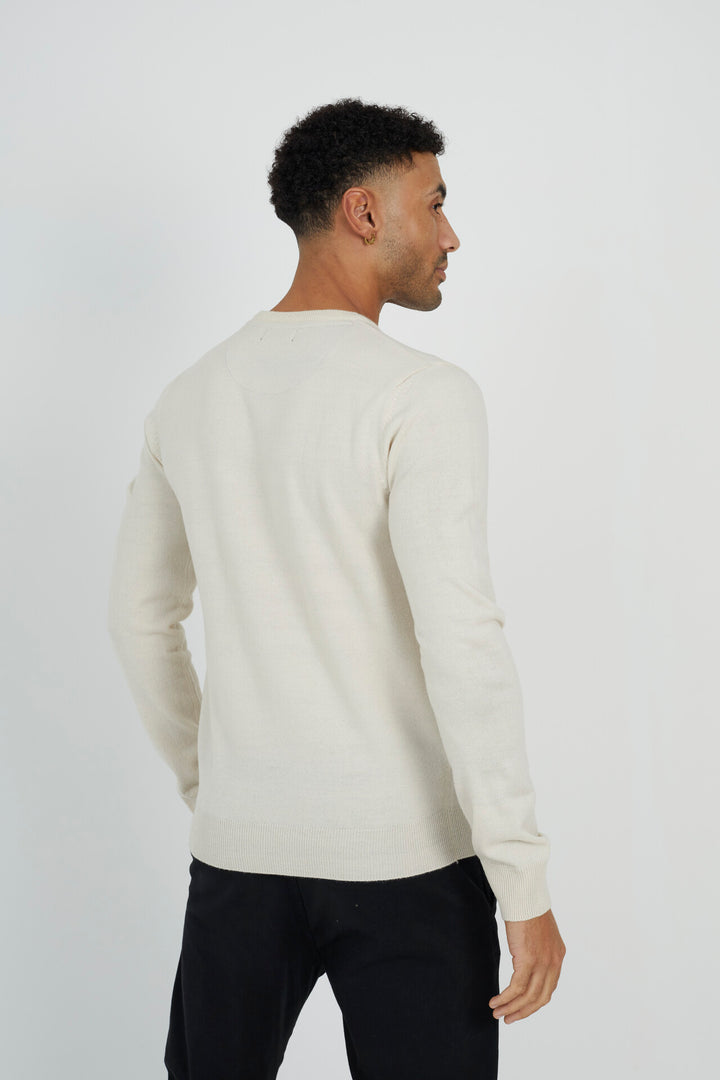 OATMEAL GREY MARL JUMPER WITH CHEST BADGE DETAIL