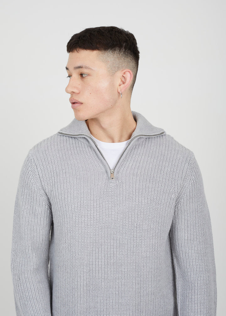 QUARTER ZIP FUNNEL NECK RIBBED JUMPER
