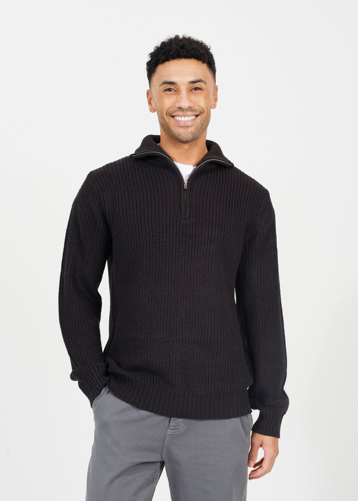 QUARTER ZIP FUNNEL NECK RIBBED JUMPER