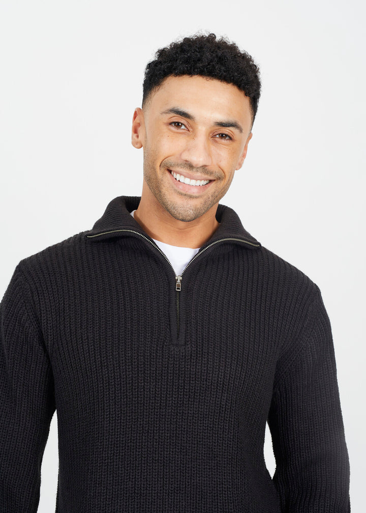 QUARTER ZIP FUNNEL NECK RIBBED JUMPER
