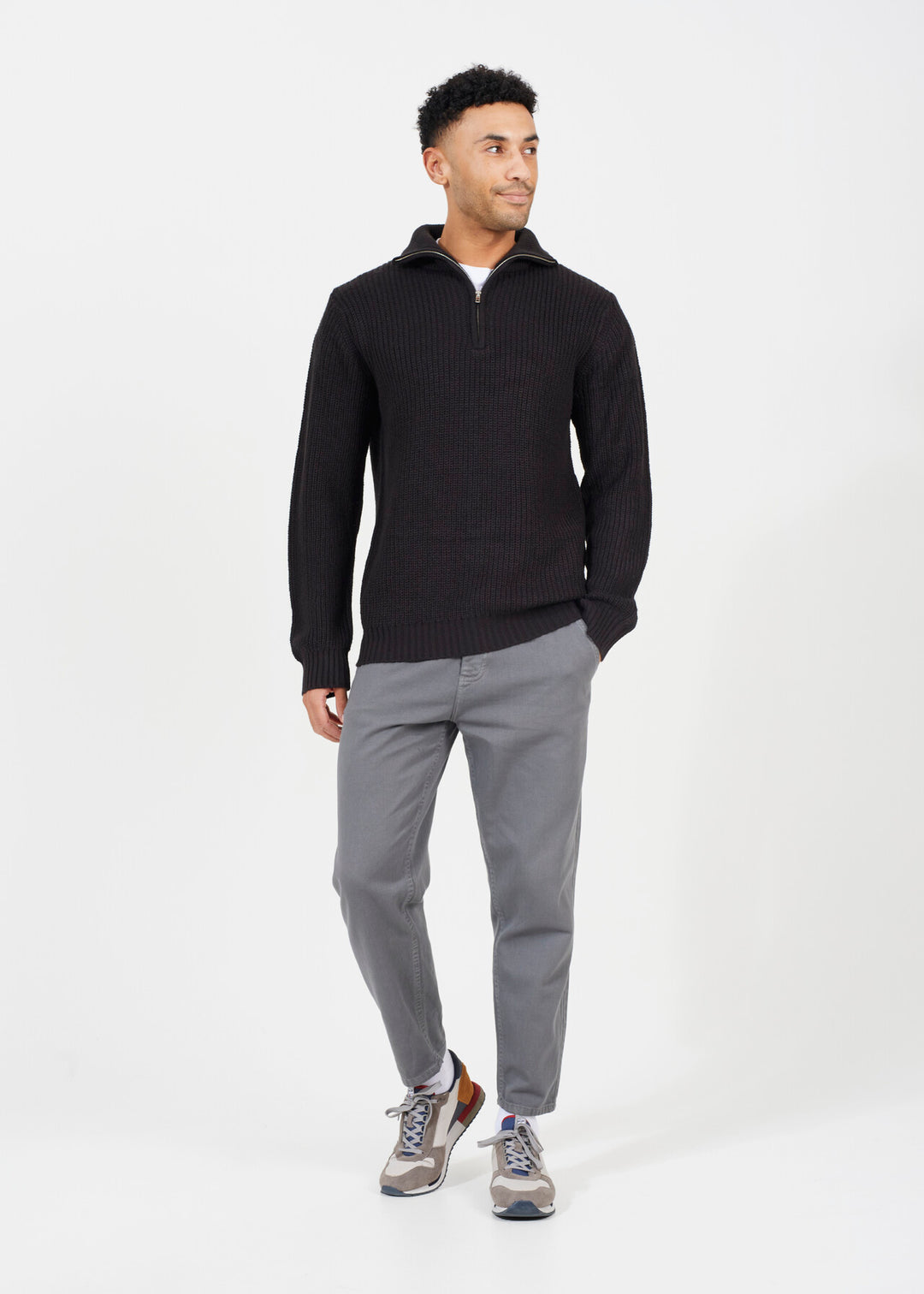 QUARTER ZIP FUNNEL NECK RIBBED JUMPER