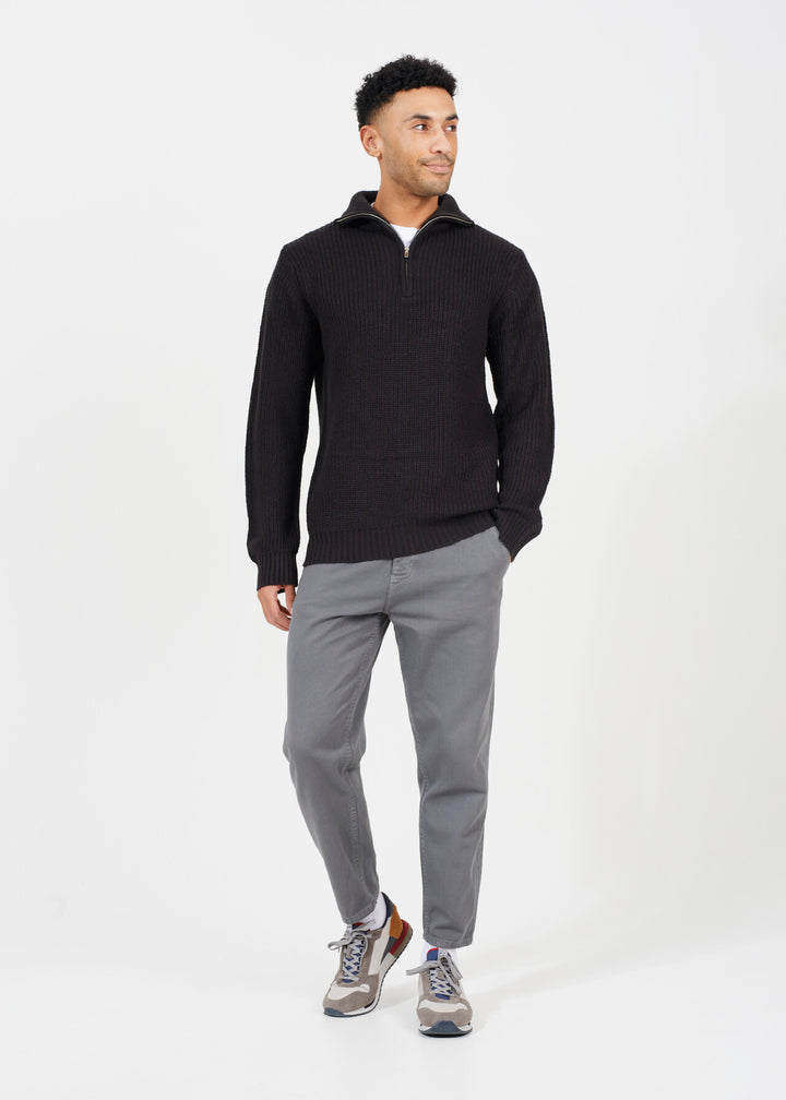 QUARTER ZIP FUNNEL NECK RIBBED JUMPER
