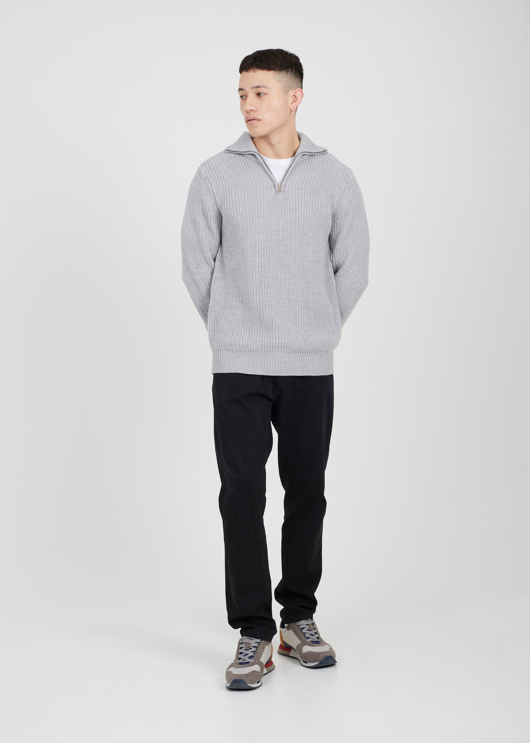 QUARTER ZIP FUNNEL NECK RIBBED JUMPER