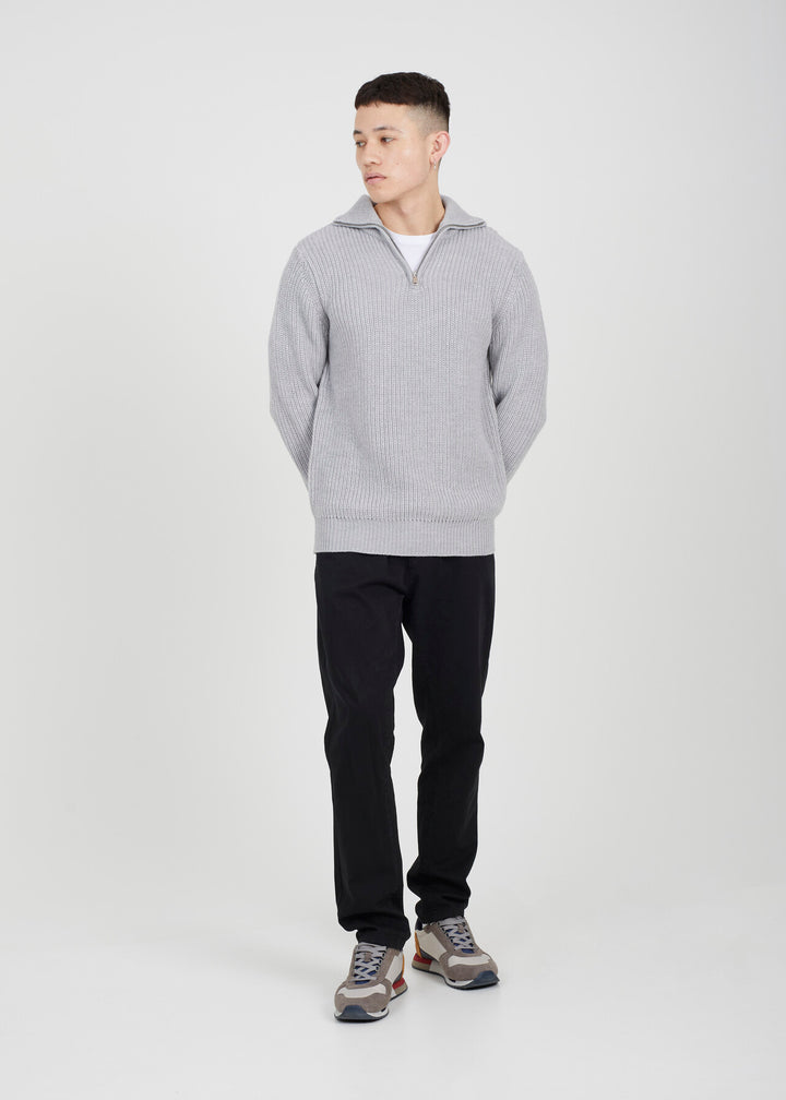 QUARTER ZIP FUNNEL NECK RIBBED JUMPER