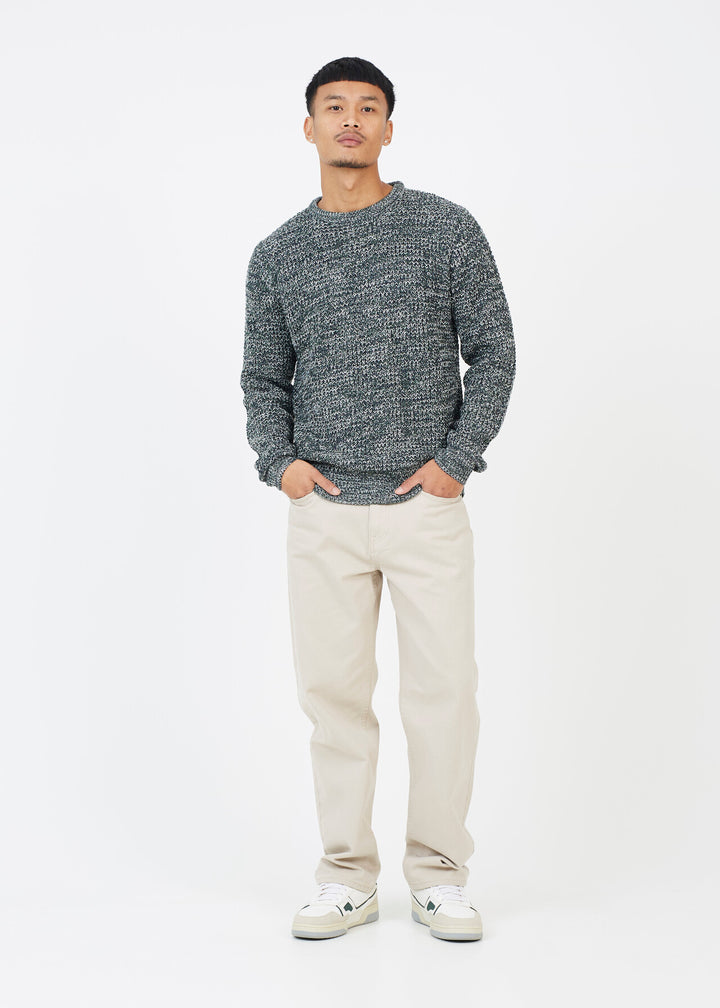 CREW NECK HALF CARDIGAN KNIT JUMPER