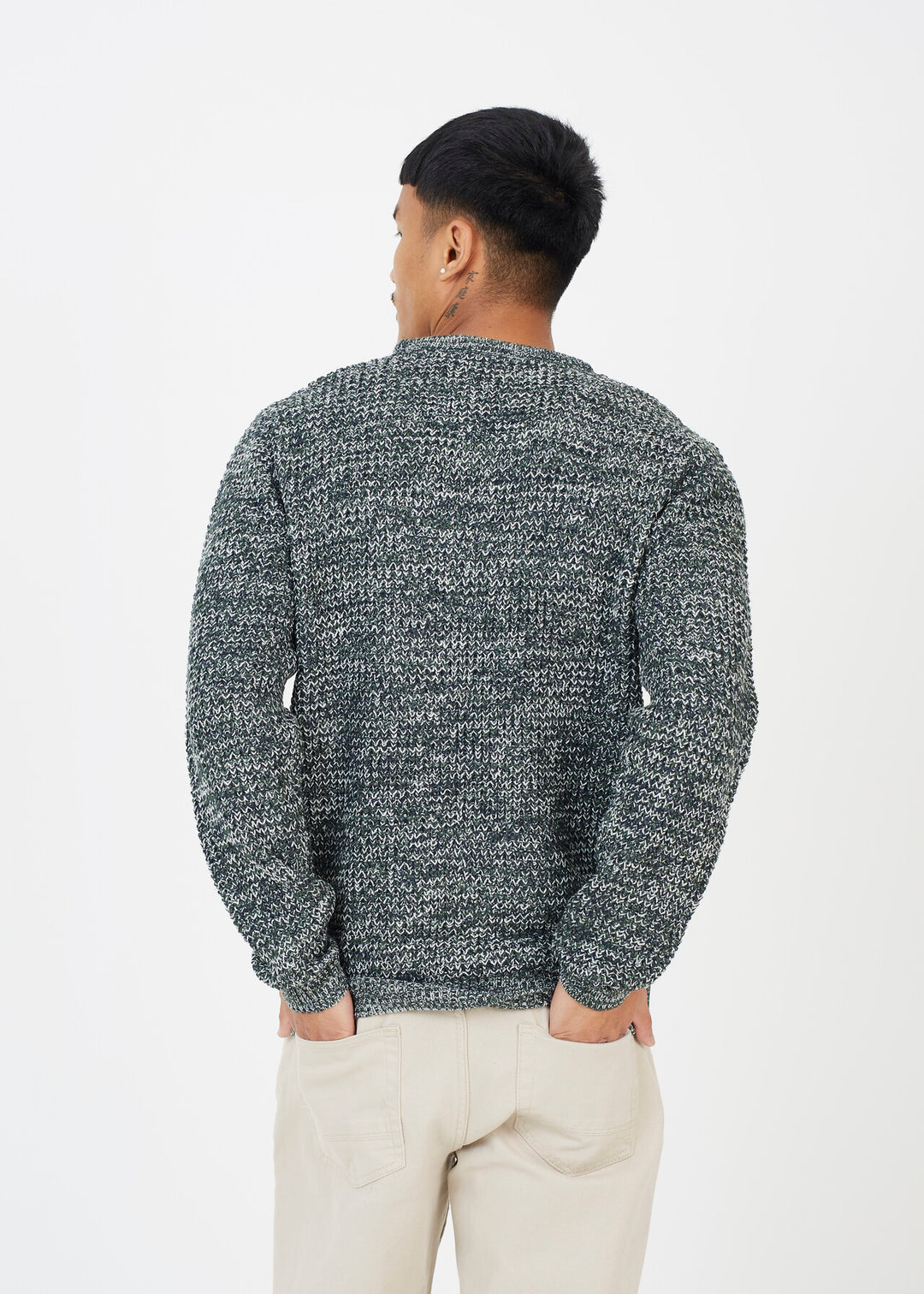 CREW NECK HALF CARDIGAN KNIT JUMPER