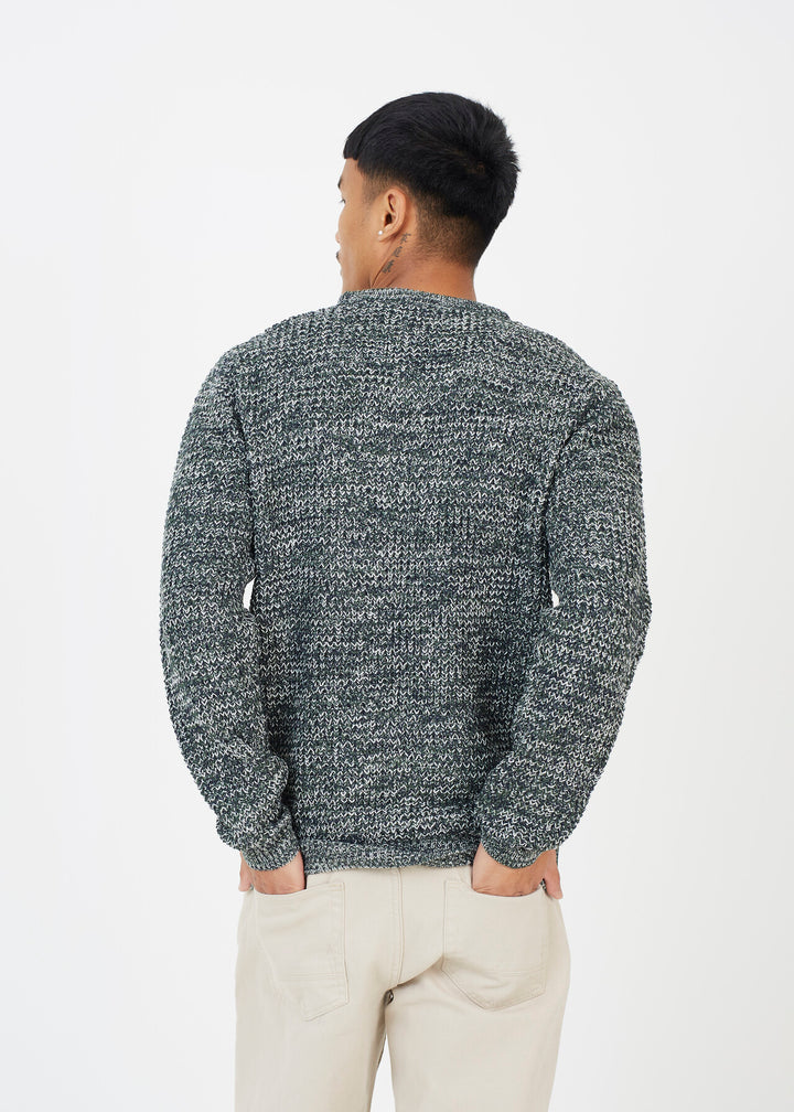 CREW NECK HALF CARDIGAN KNIT JUMPER