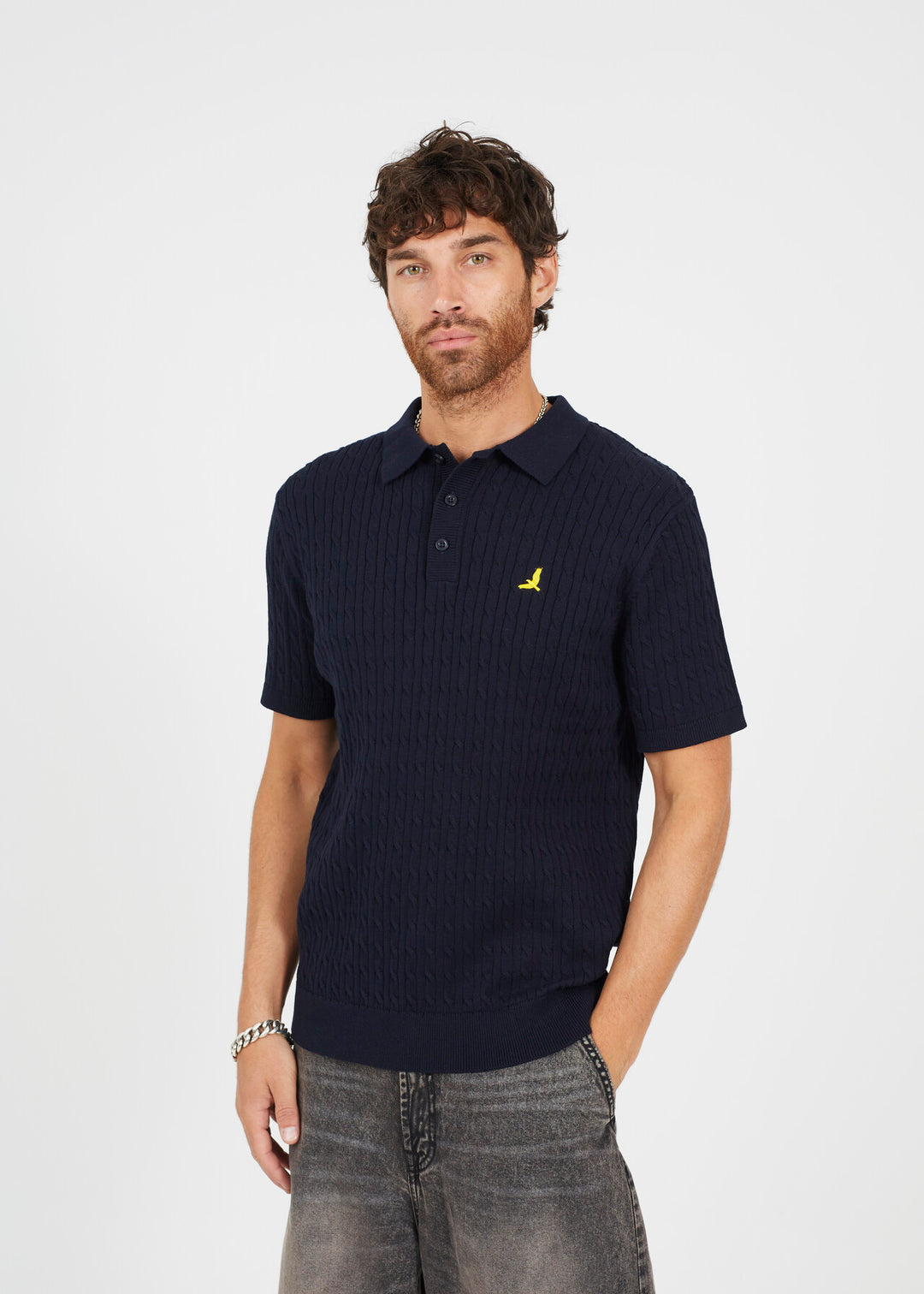 BRANDED KNITTED SHORT SLEEVE POLO SHIRT