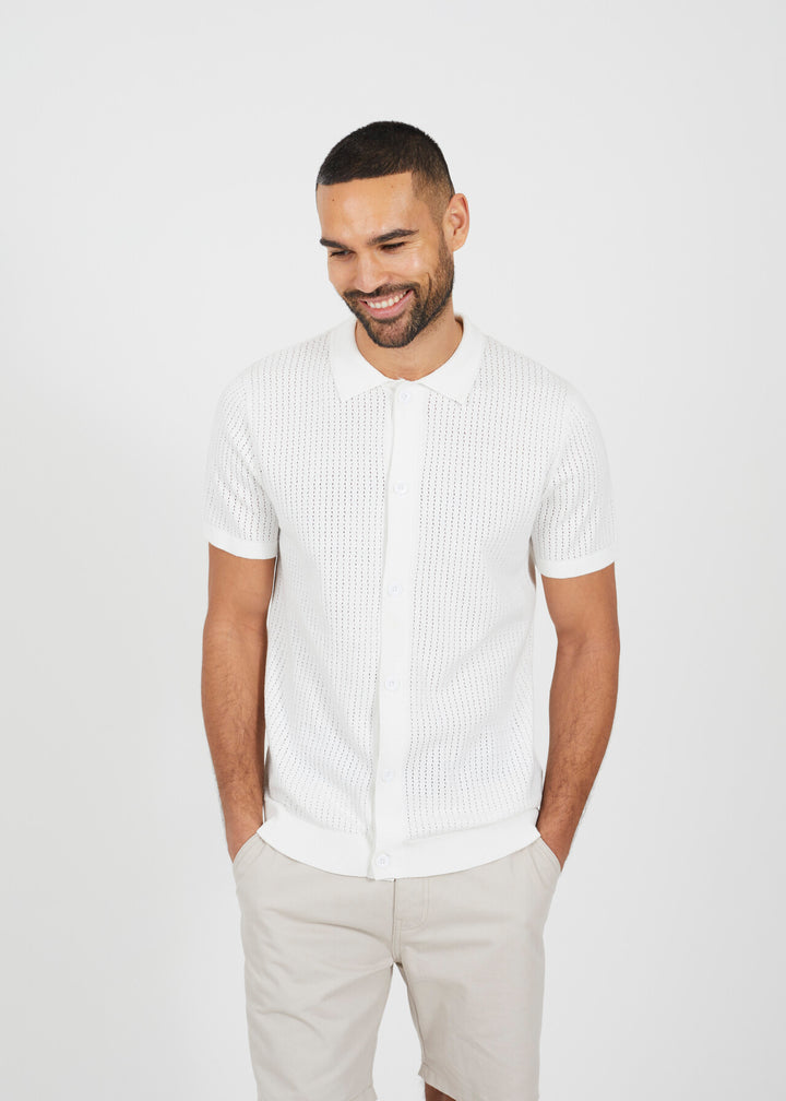KNITTED BUTTON DOWN POLO NECK