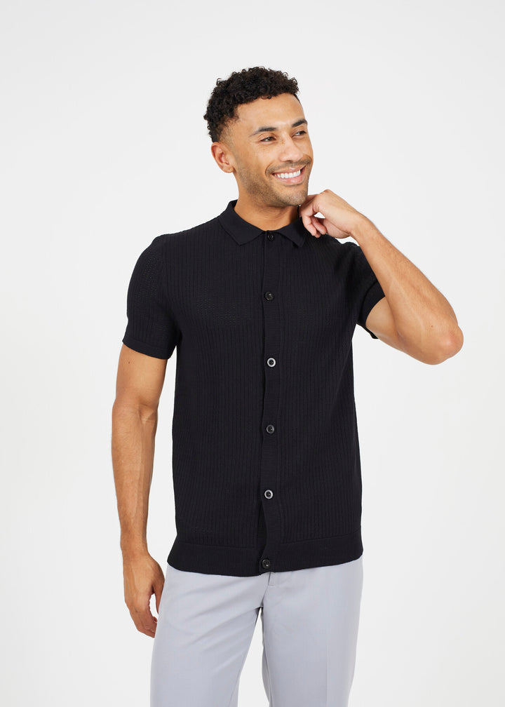 KNITTED BUTTON DOWN POLO NECK