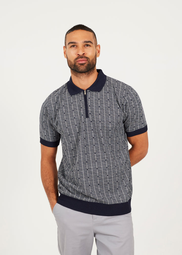 JACQUARD KNIT POLO WITH ZIP NECK