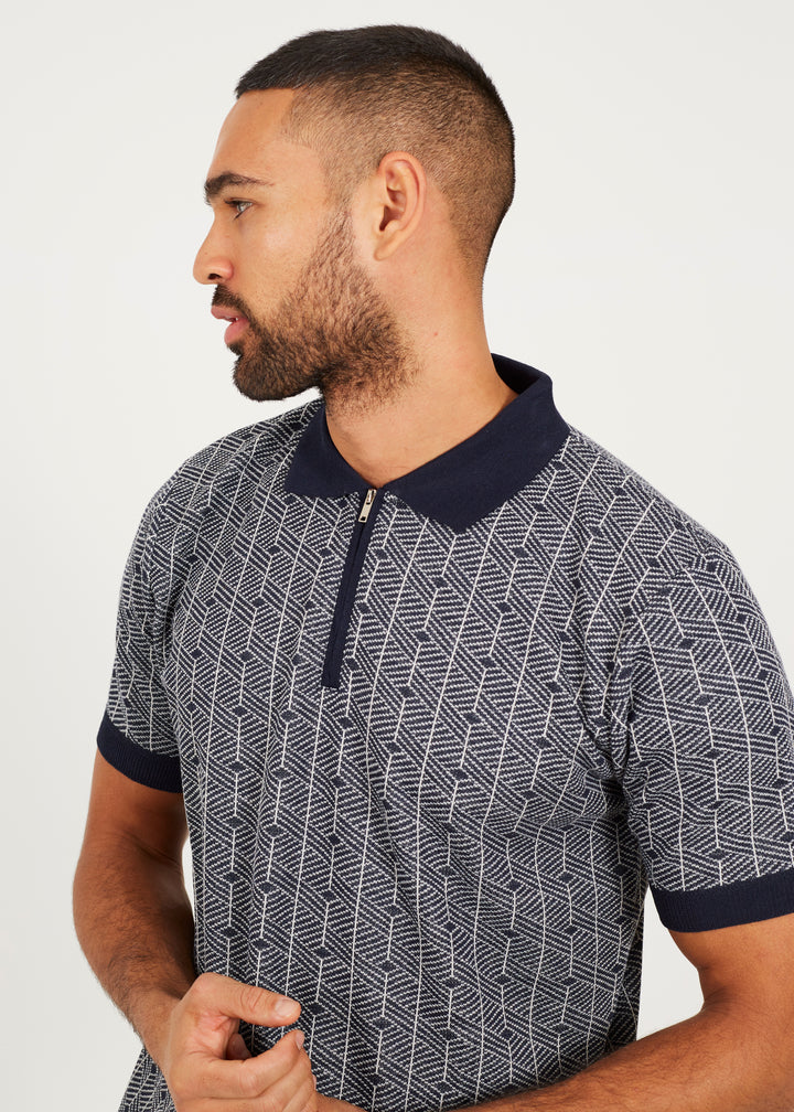 JACQUARD KNIT POLO WITH ZIP NECK