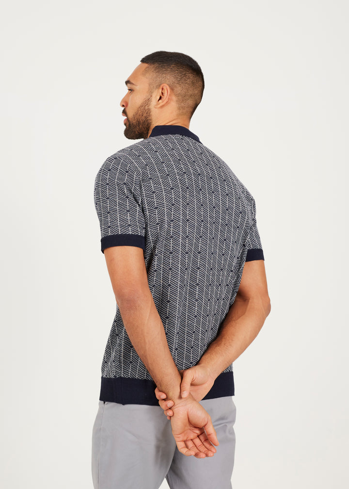 JACQUARD KNIT POLO WITH ZIP NECK