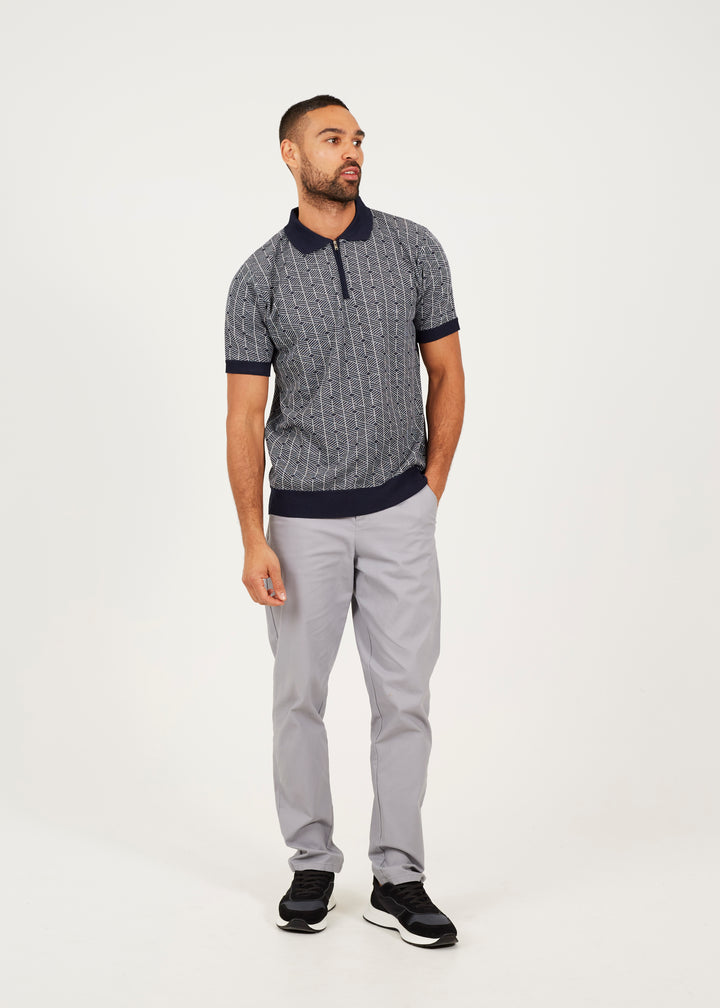JACQUARD KNIT POLO WITH ZIP NECK