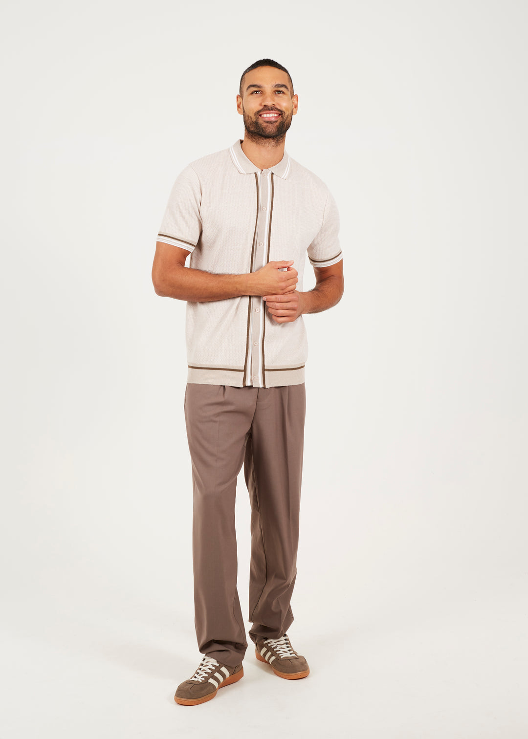 JACQUARD KNITTED POLO WITH CONTRAST STRIPE