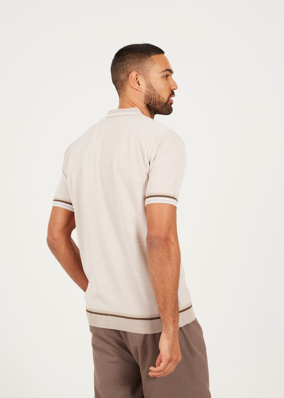 JACQUARD KNITTED POLO WITH CONTRAST STRIPE