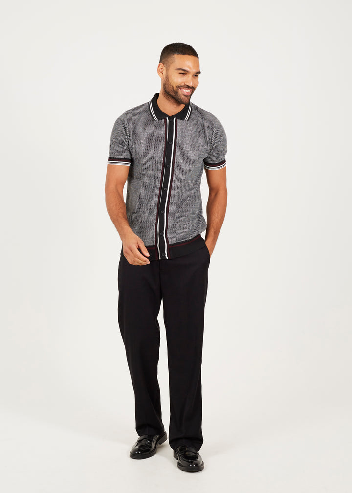 JACQUARD KNITTED POLO WITH CONTRAST STRIPE