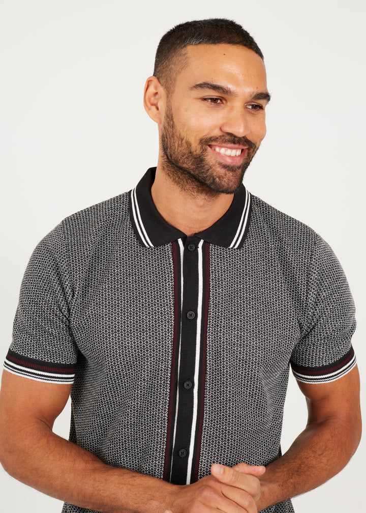 JACQUARD KNITTED POLO WITH CONTRAST STRIPE