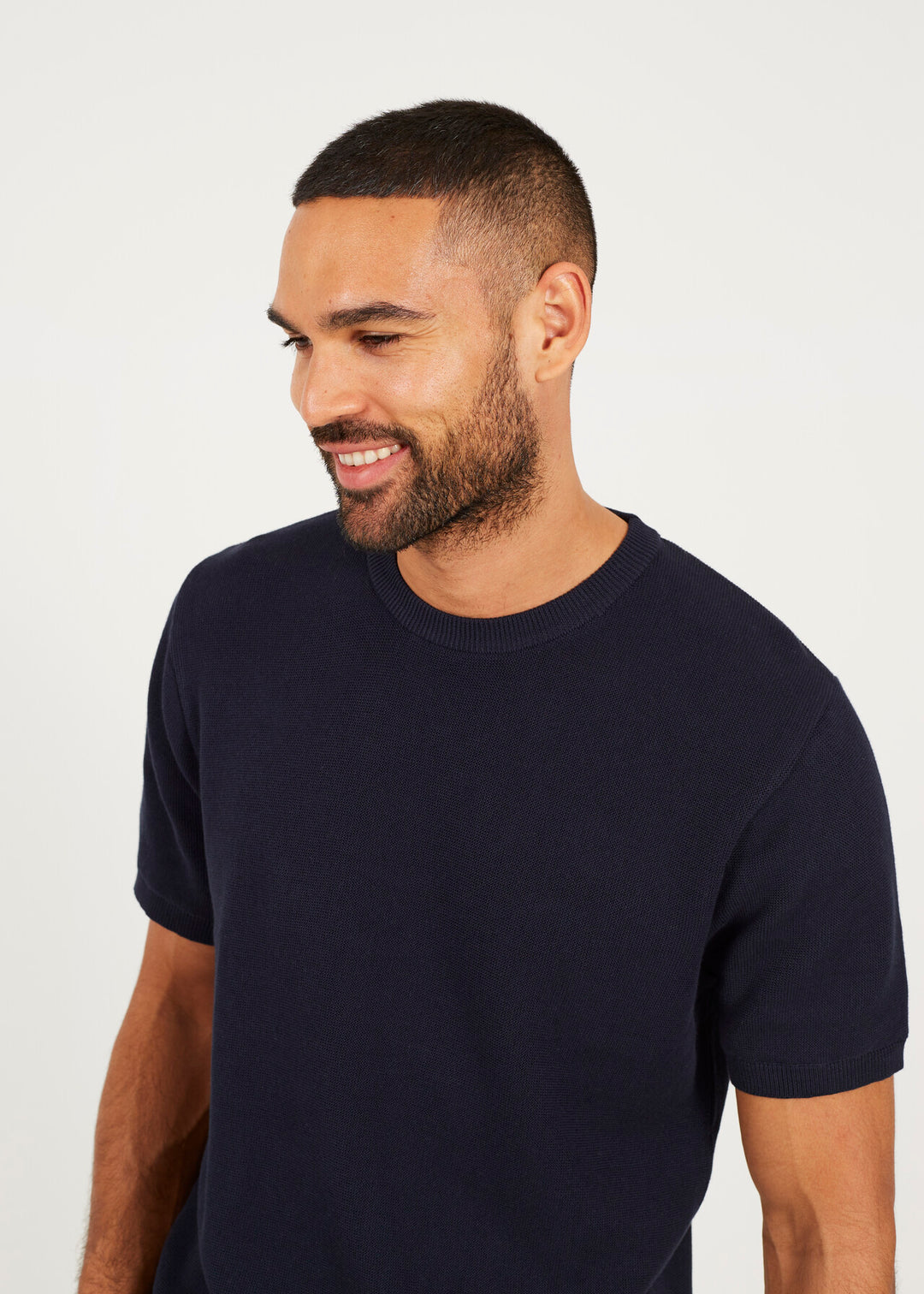 KNITTED T-SHIRT, MIDNIGHT NAVY AND SILVER GREY MARL