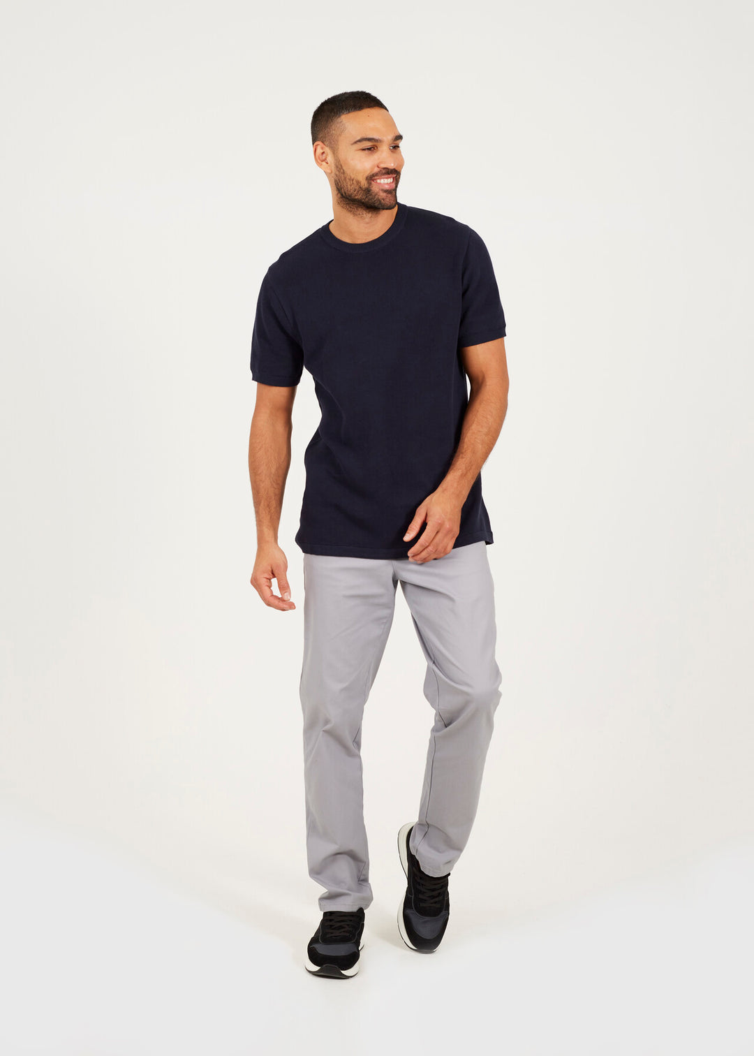 KNITTED T-SHIRT, MIDNIGHT NAVY AND SILVER GREY MARL