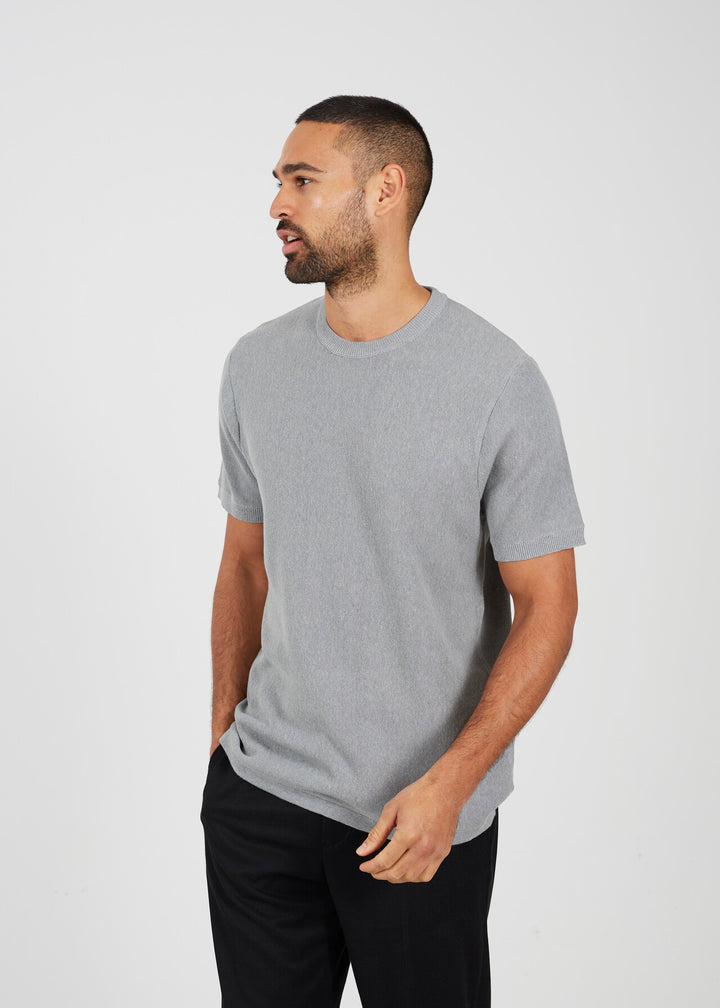 KNITTED T-SHIRT, MIDNIGHT NAVY AND SILVER GREY MARL