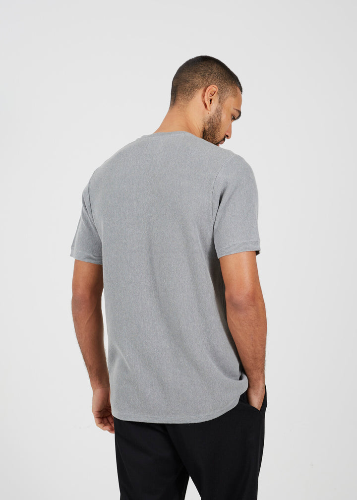 KNITTED T-SHIRT, MIDNIGHT NAVY AND SILVER GREY MARL