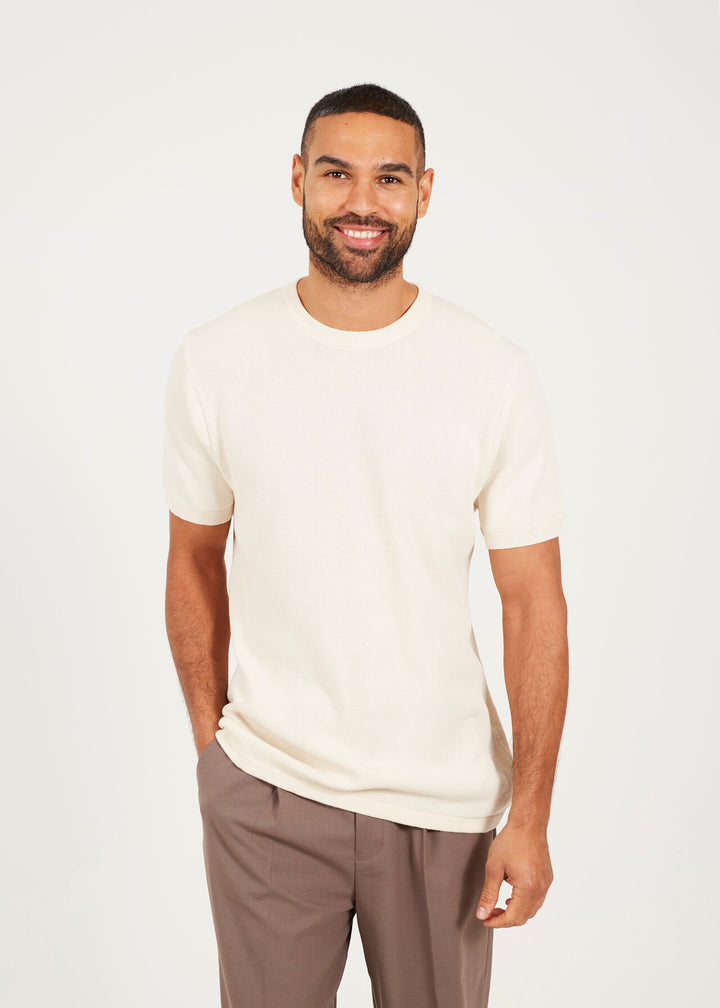 KNITTED T-SHIRT, LIGHT GREEN AND CREAM