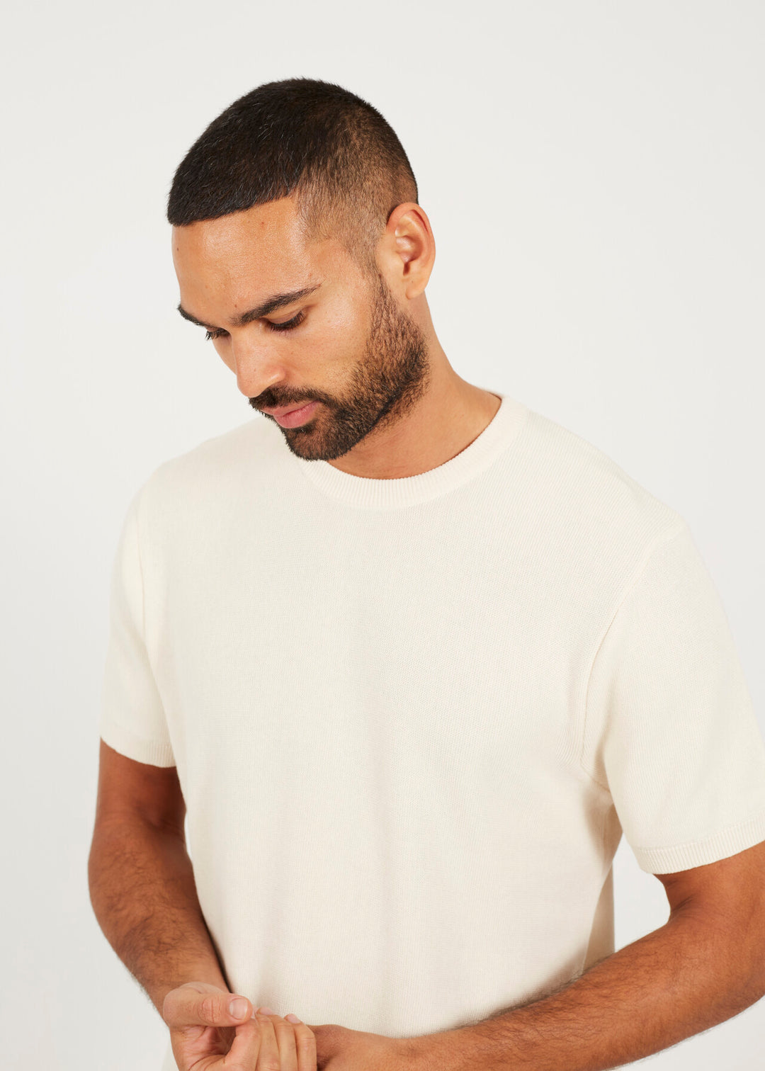 KNITTED T-SHIRT, LIGHT GREEN AND CREAM