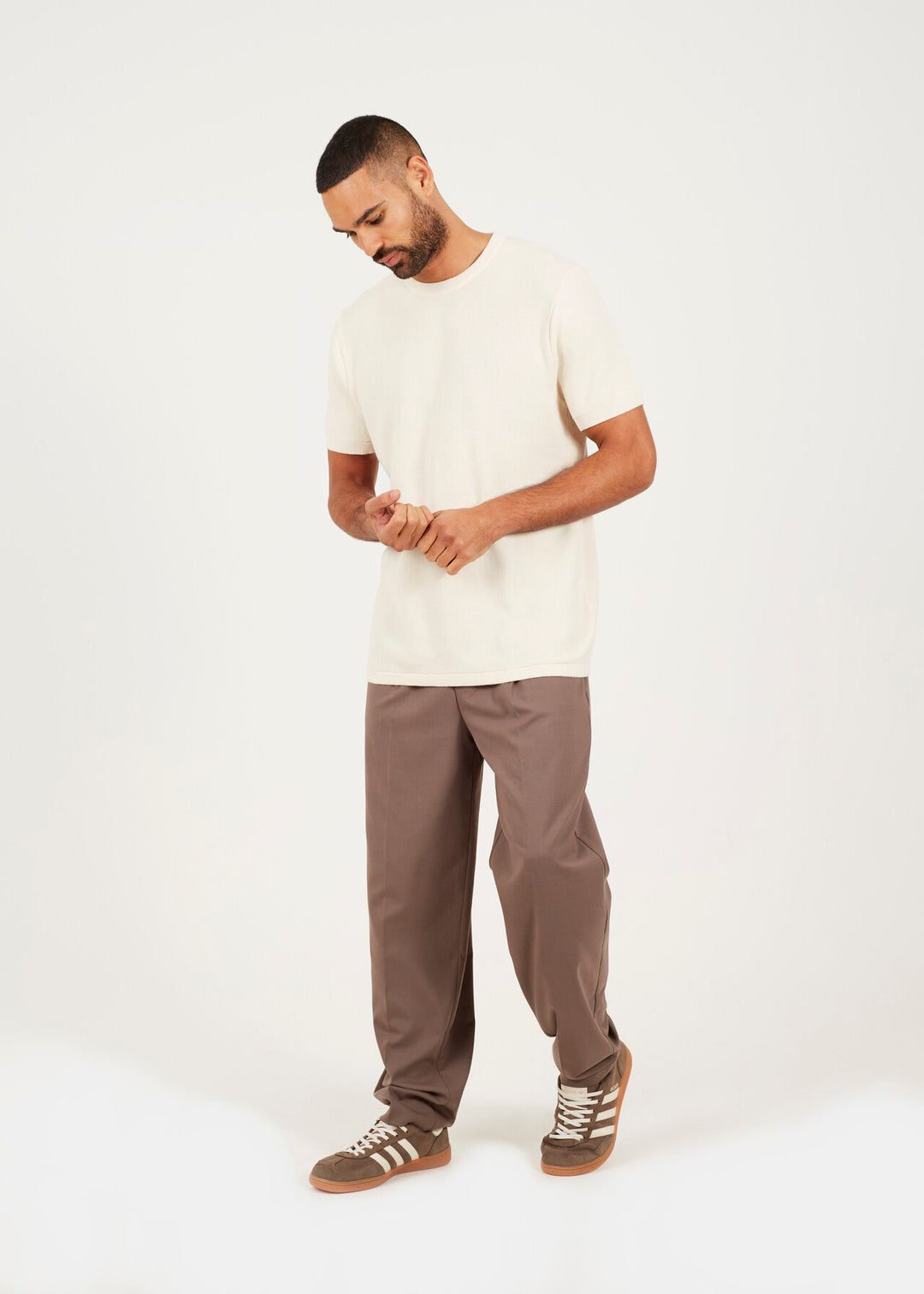 KNITTED T-SHIRT, LIGHT GREEN AND CREAM