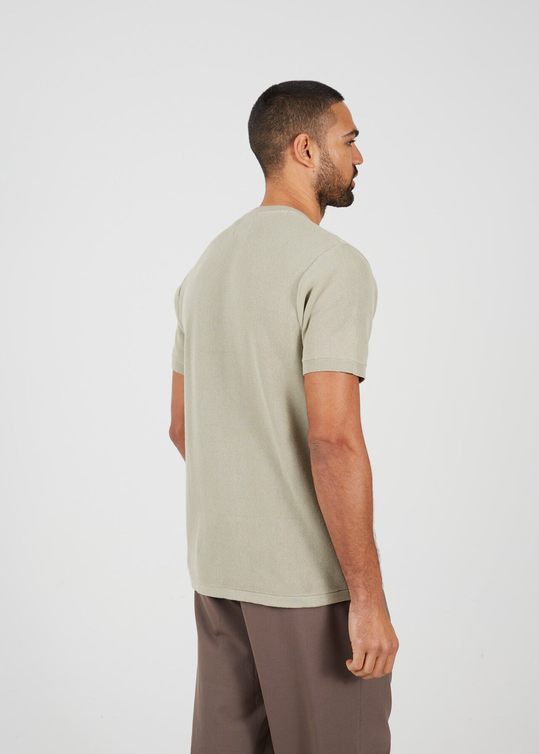 KNITTED T-SHIRT, LIGHT GREEN AND CREAM