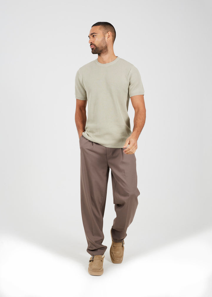 KNITTED T-SHIRT, LIGHT GREEN AND CREAM