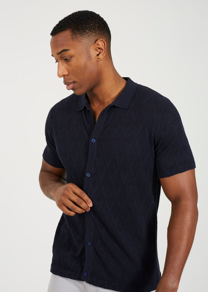 CUTOUT PATTERN KNITTED POLO SHIRT