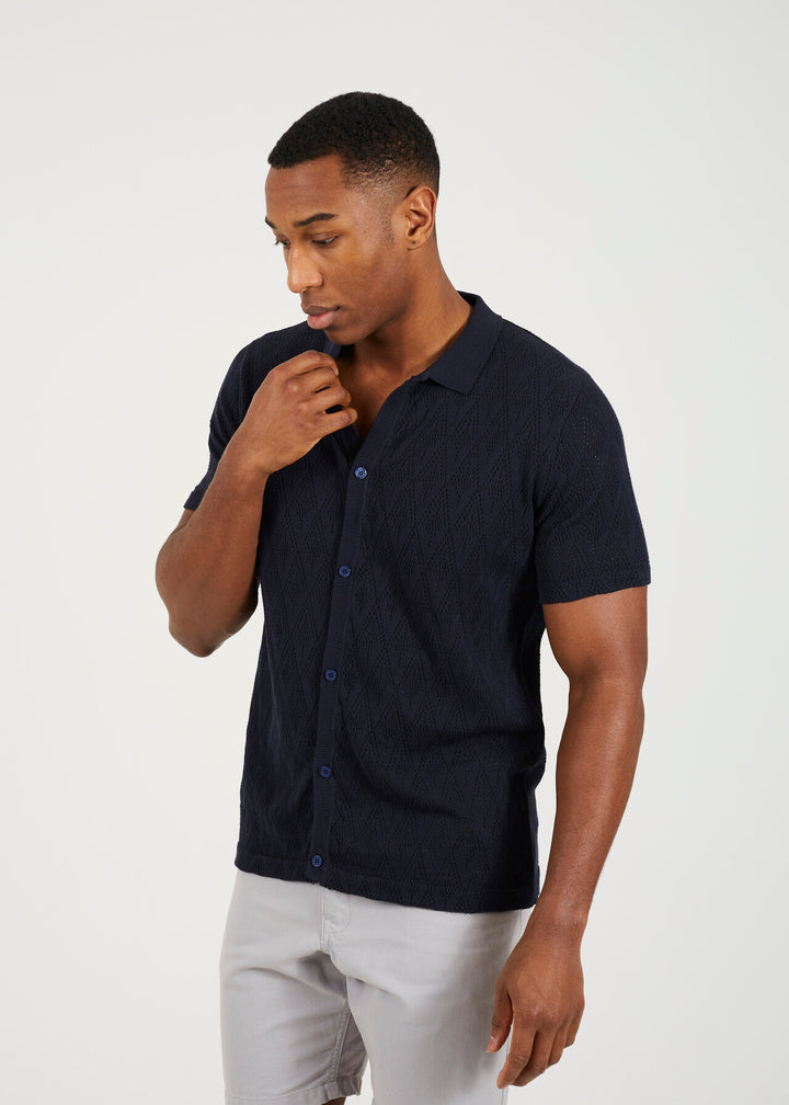 CUTOUT PATTERN KNITTED POLO SHIRT
