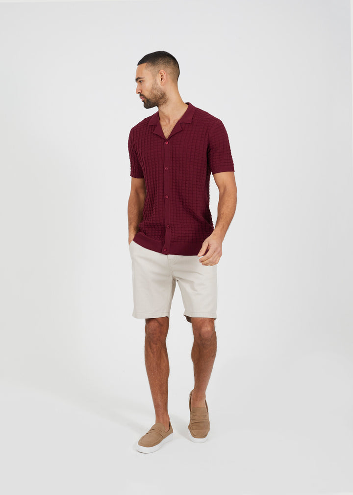BUTTON DOWN REVERE COLLAR KNITWEAR, BURGANDY
