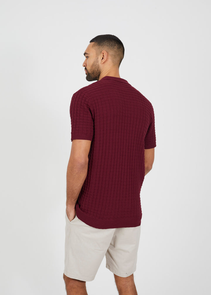 BUTTON DOWN REVERE COLLAR KNITWEAR, BURGANDY