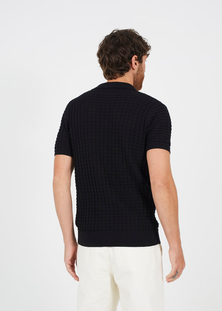 BUTTON DOWN REVERE COLLAR KNITWEAR, BLACK