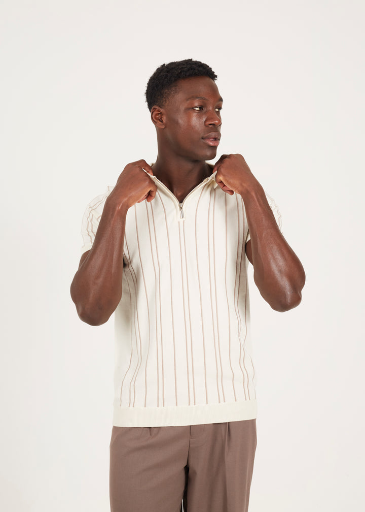 STRIPE POLO NECK WITH CONCEALED QUARTER ZIP