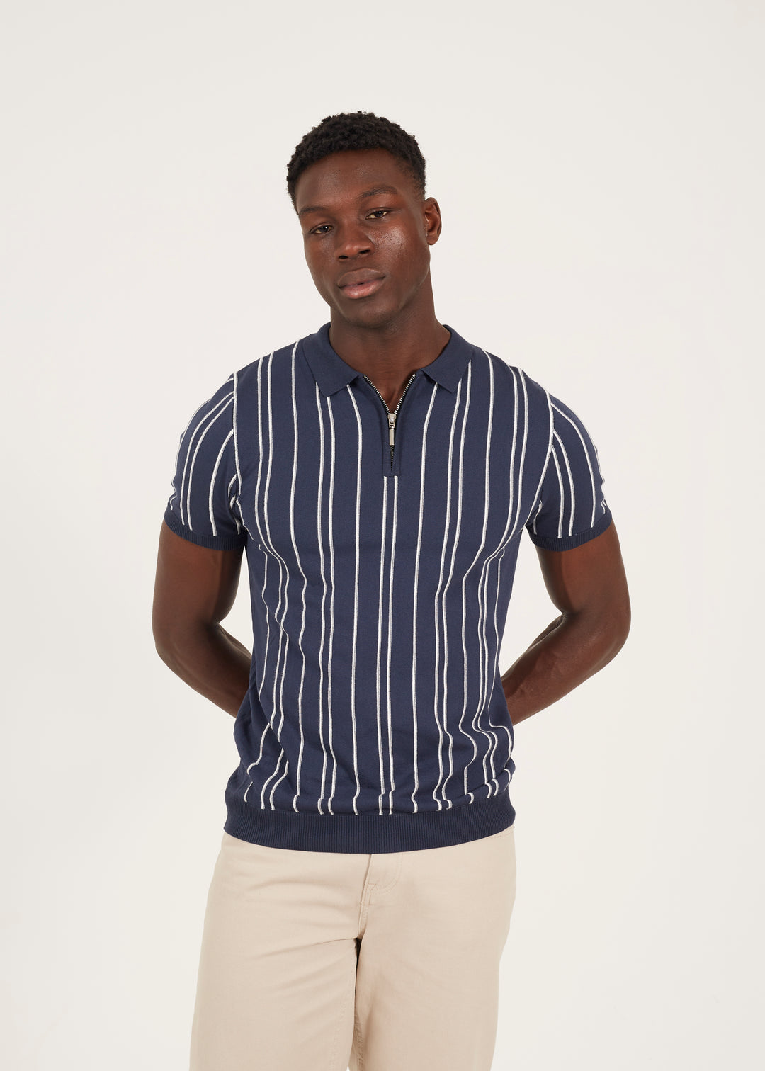 MENS STRIPE KNITTED POLO WITH ZIP CLOSURE – Whispering Smith