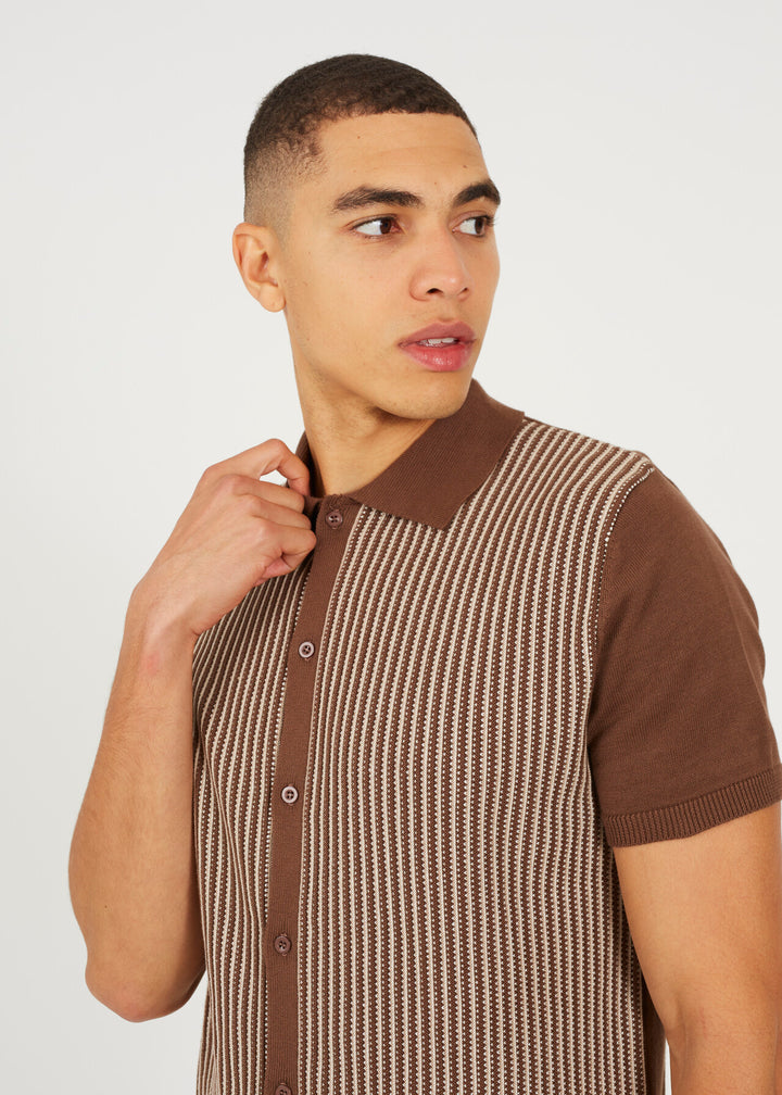 KNITTED STRIPED BUTTON DOWN SHIRT