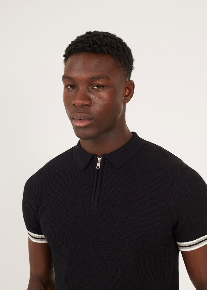 KNITTED POLO NECK WITH STRIPED TIPPING