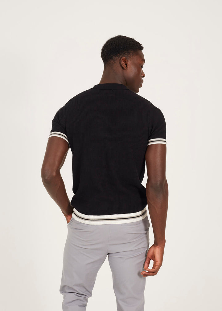 KNITTED POLO NECK WITH STRIPED TIPPING