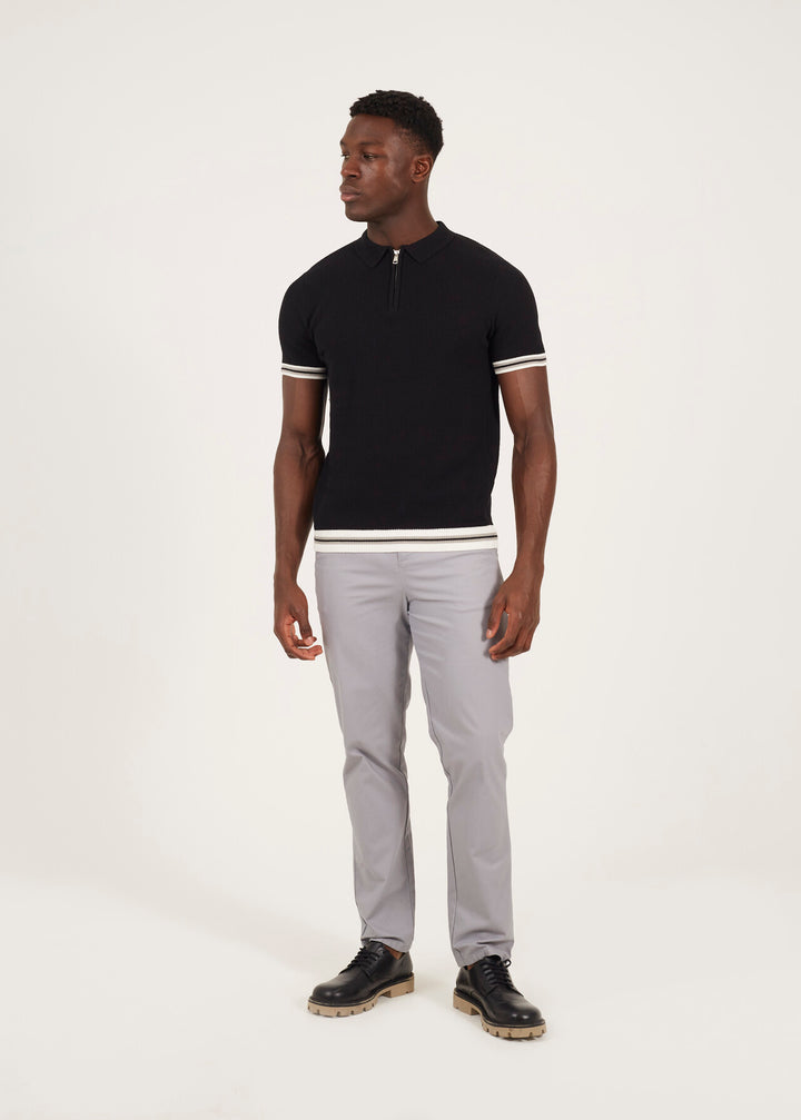 KNITTED POLO NECK WITH STRIPED TIPPING