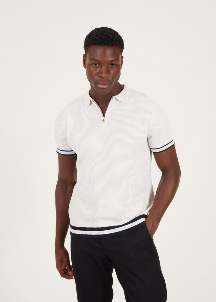 KNITTED POLO NECK WITH STRIPED TIPPING