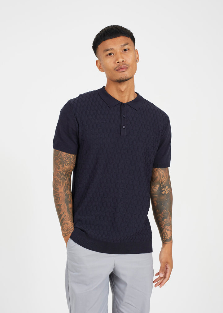 JACQUARD KNITTED POLO SHIRT, MIDNIGHT NAVY