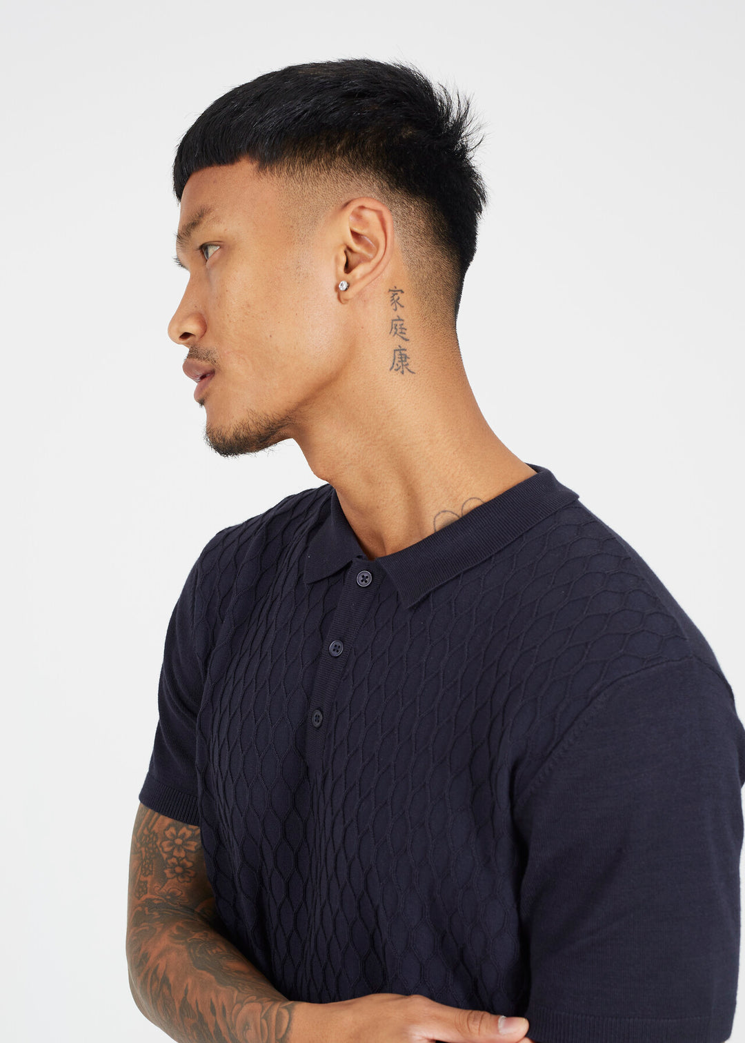 JACQUARD KNITTED POLO SHIRT, MIDNIGHT NAVY