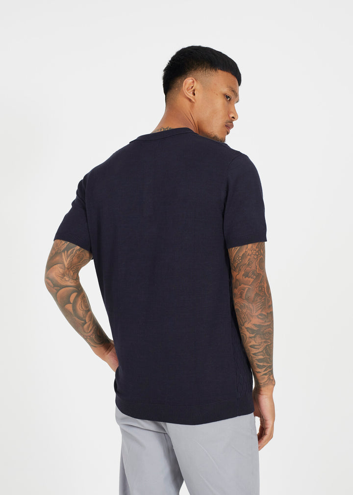 JACQUARD KNITTED POLO SHIRT, MIDNIGHT NAVY