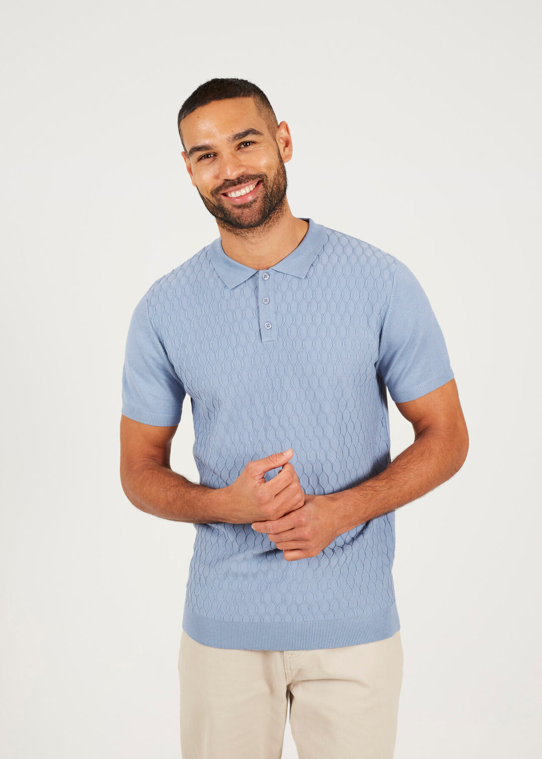 JACQUARD KNITTED POLO SHIRT, LIGHT BLUE
