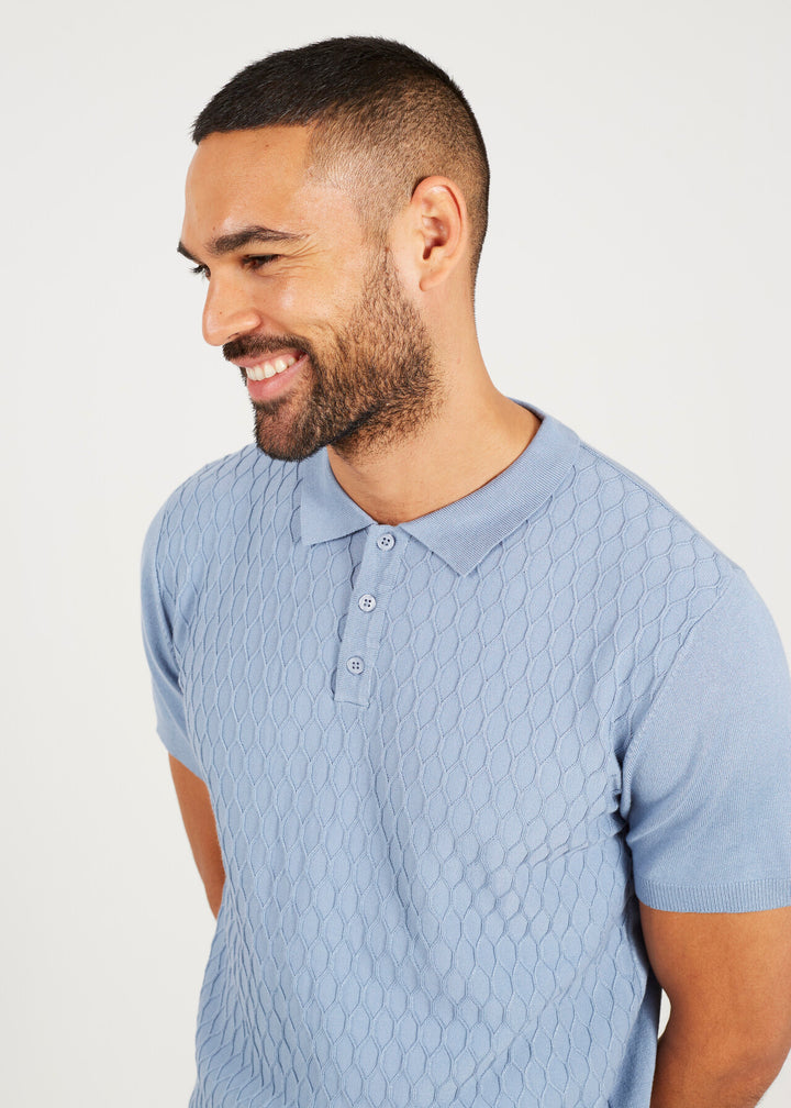 JACQUARD KNITTED POLO SHIRT, LIGHT BLUE
