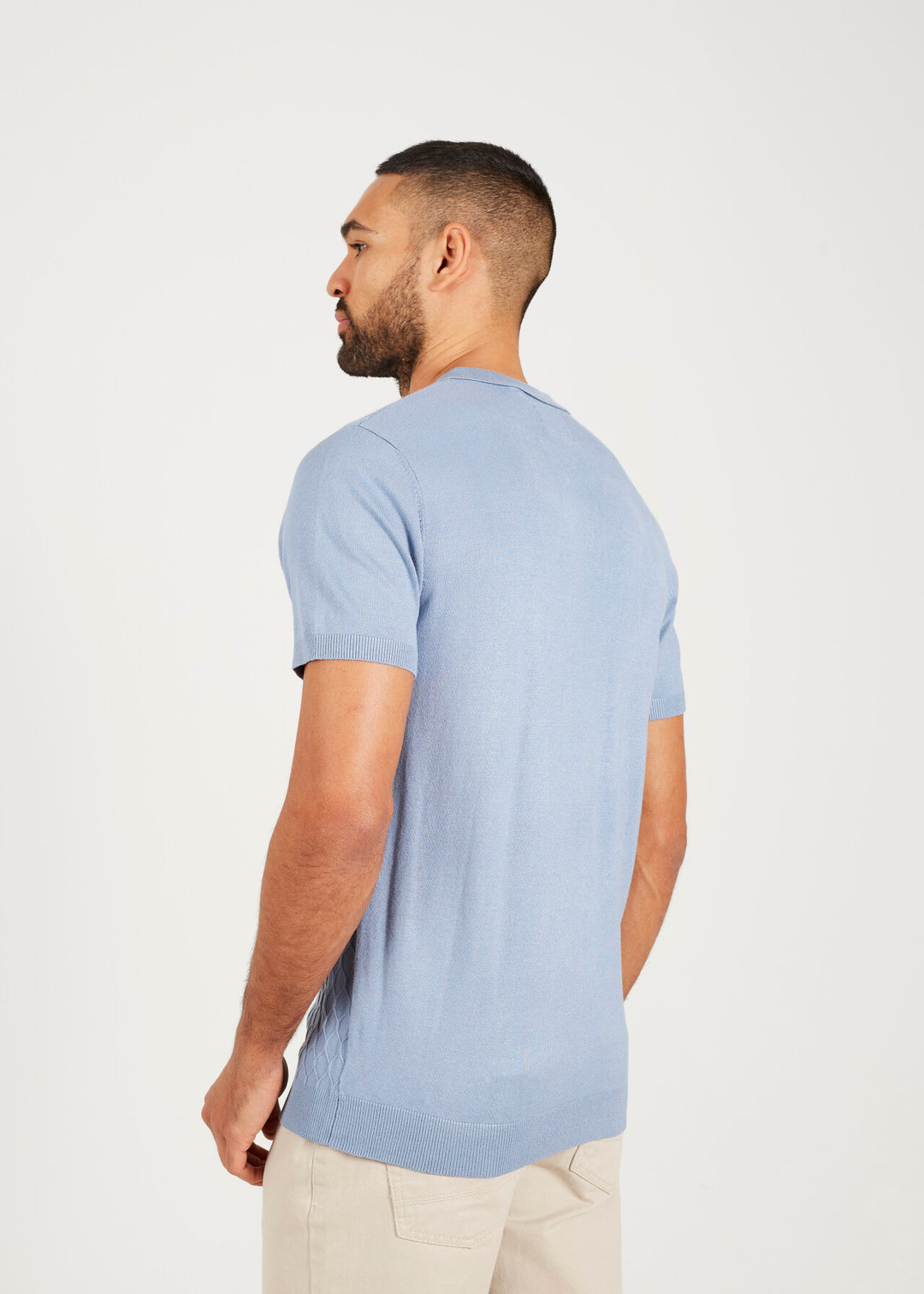 JACQUARD KNITTED POLO SHIRT, LIGHT BLUE